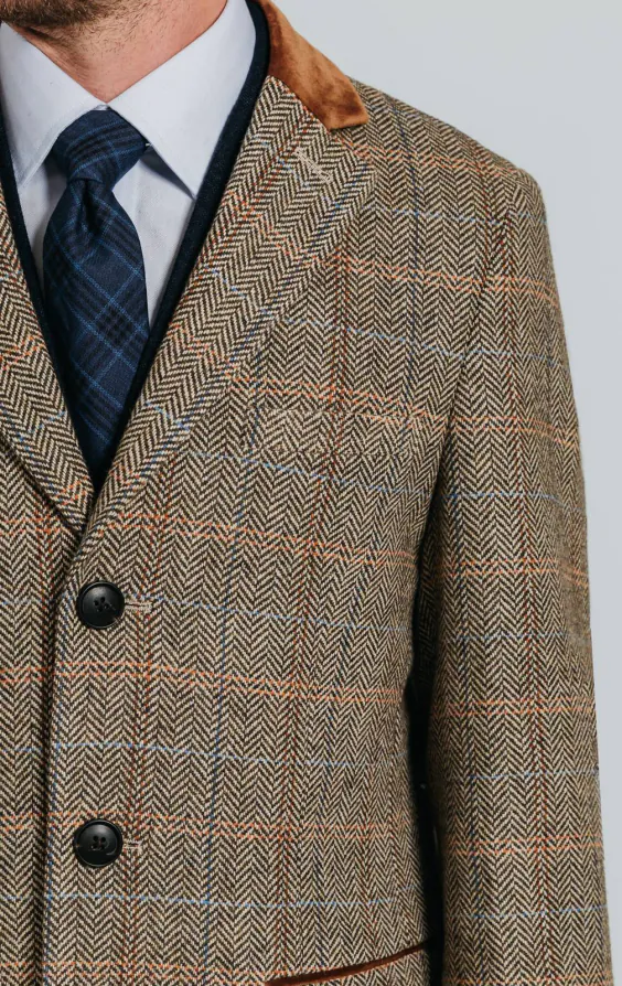 Brown and Blue Check Tweed Wool Blend Overcoat with Velvet Trim - photo 5 Brown and Blue Check Tweed Wool Blend Overcoat with Velvet Trim - photo 5