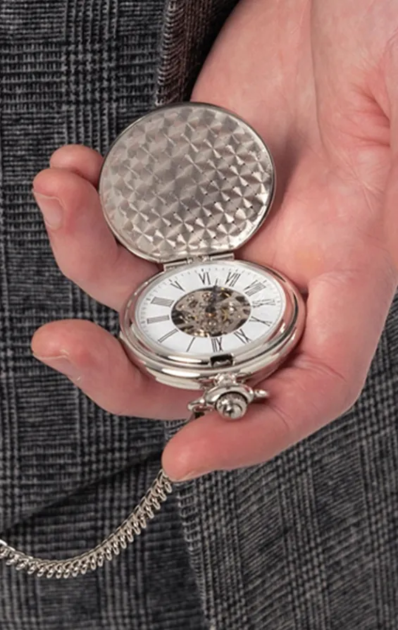 Silver Coloured Skeleton Pocket Watch - photo 1 Silver Coloured Skeleton Pocket Watch - photo 1