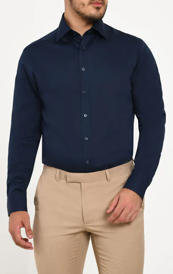 Navy 100% Cotton Poplin Easy Care Shirt Navy 100% Cotton Poplin Easy Care Shirt