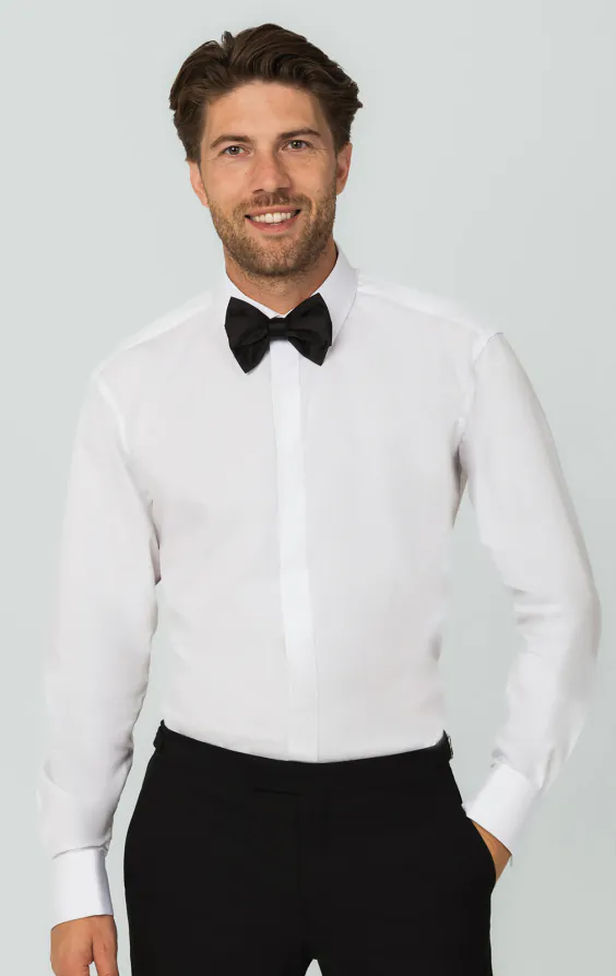 100% Cotton, Standard Collar, Plain Front, Slim Fit Tuxedo Shirt by Dobell 100% Cotton, Standard Collar, Plain Front, Slim Fit Tuxedo Shirt by Dobell