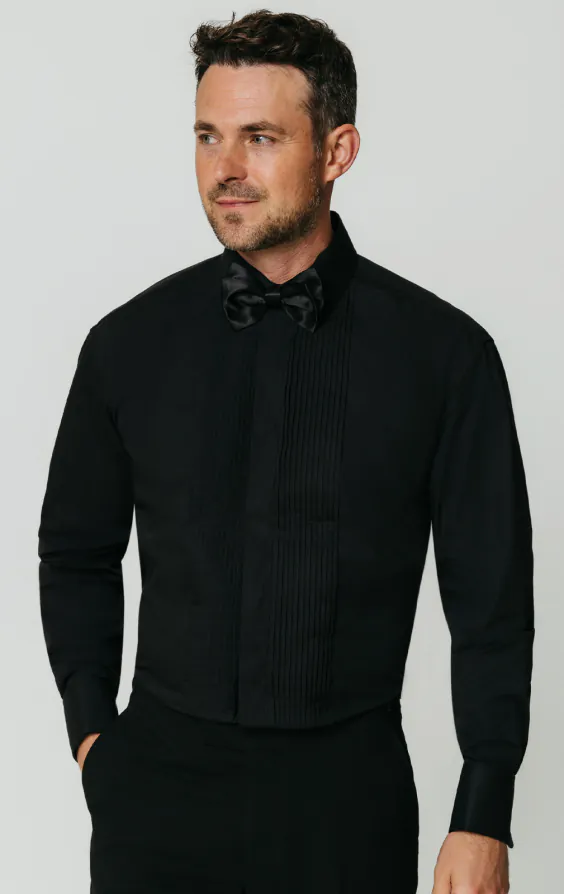 Standard Collar, Pleated Front, Black Tuxedo Shirt Standard Collar, Pleated Front, Black Tuxedo Shirt