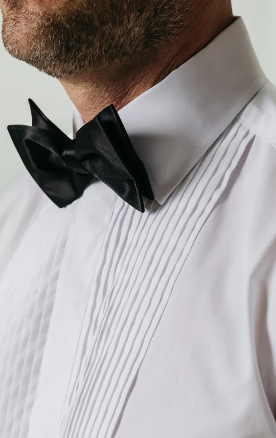 Dobell White Slim Fit Pleated Front Tuxedo Shirt with Classic Collar - photo 2