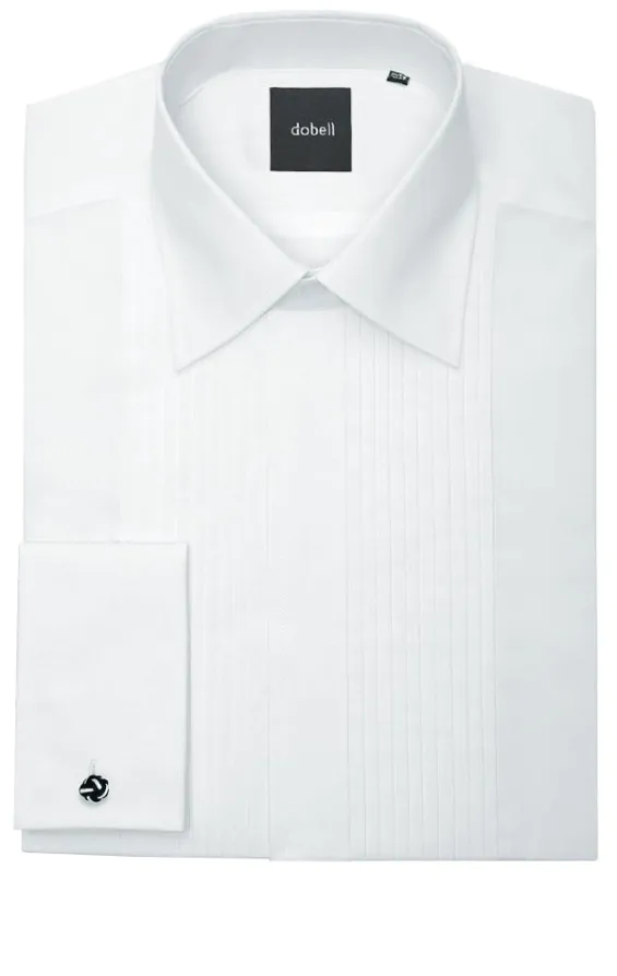 Dobell White Slim Fit Pleated Front Tuxedo Shirt with Classic Collar - photo 1