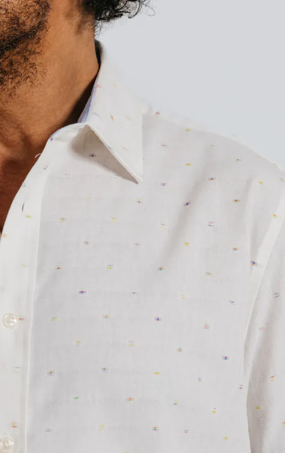 White Short Sleeve Shirt with Coloured Weave - photo 2 White Short Sleeve Shirt with Coloured Weave - photo 2