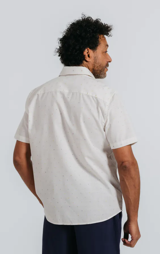 White Short Sleeve Shirt with Coloured Weave - photo 3 White Short Sleeve Shirt with Coloured Weave - photo 3