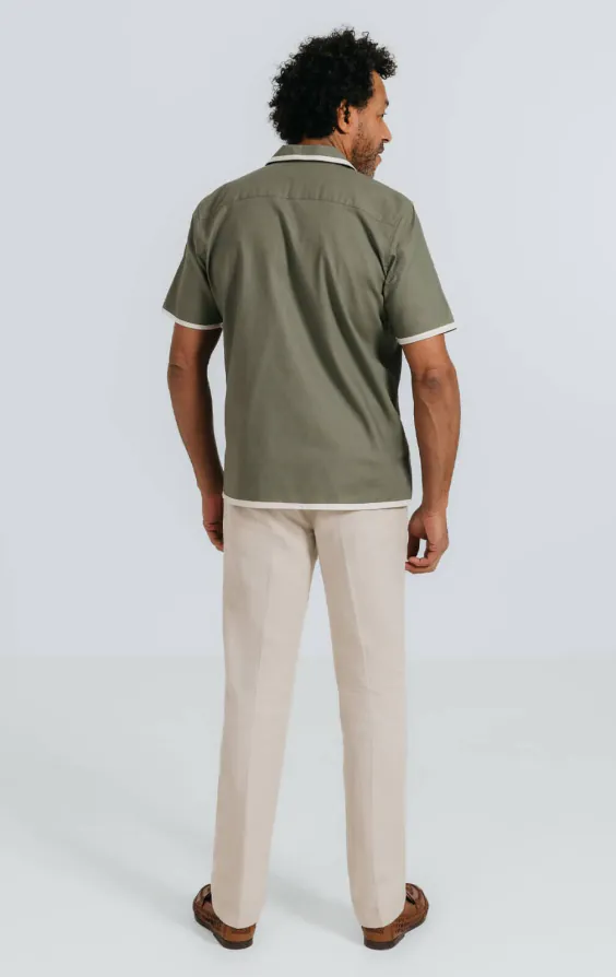 Khaki Linen Cuban Collar Shirt with Contrast Tipping - photo 3 Khaki Linen Cuban Collar Shirt with Contrast Tipping - photo 3