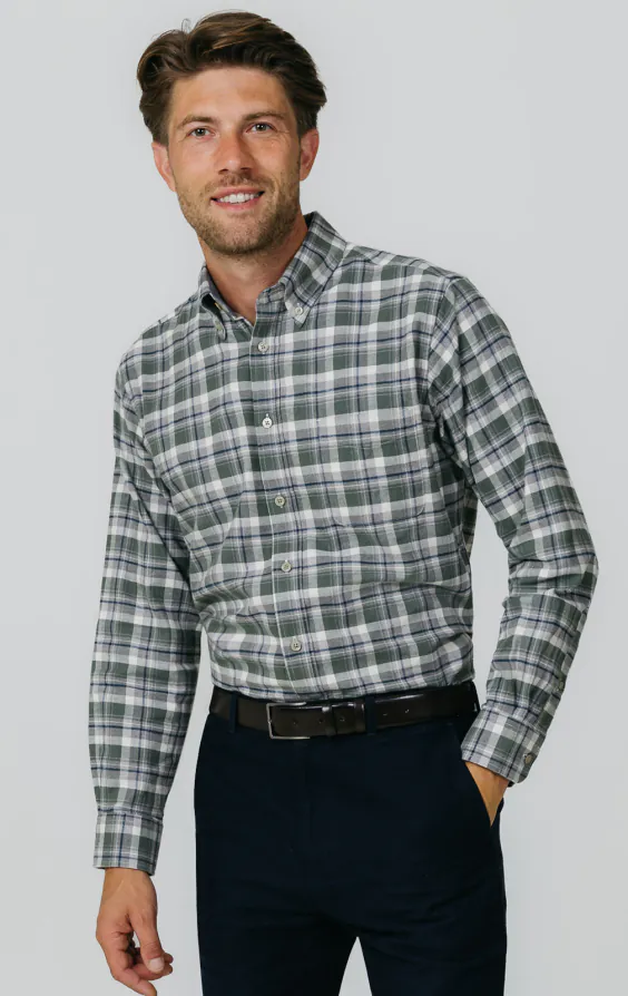Green and Grey Check Brushed Cotton Shirt Green and Grey Check Brushed Cotton Shirt