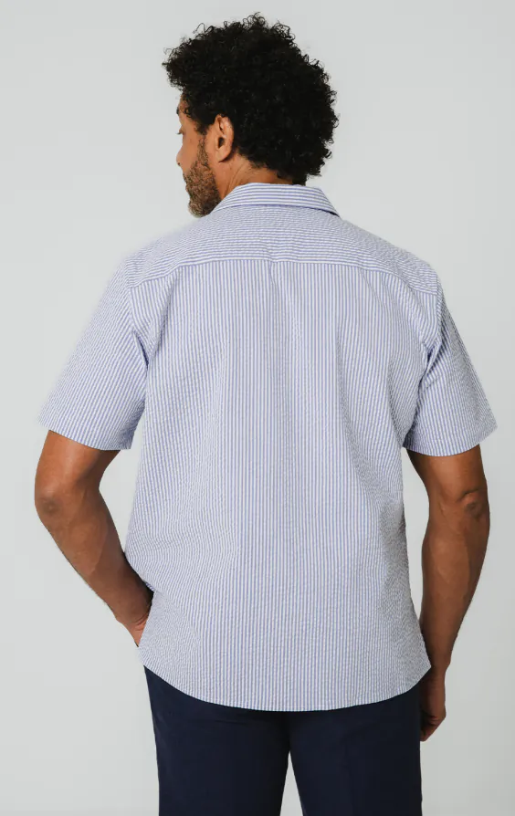 Blue & White Seersucker Cuban Collar Shirt - photo 4 Blue & White Seersucker Cuban Collar Shirt - photo 4