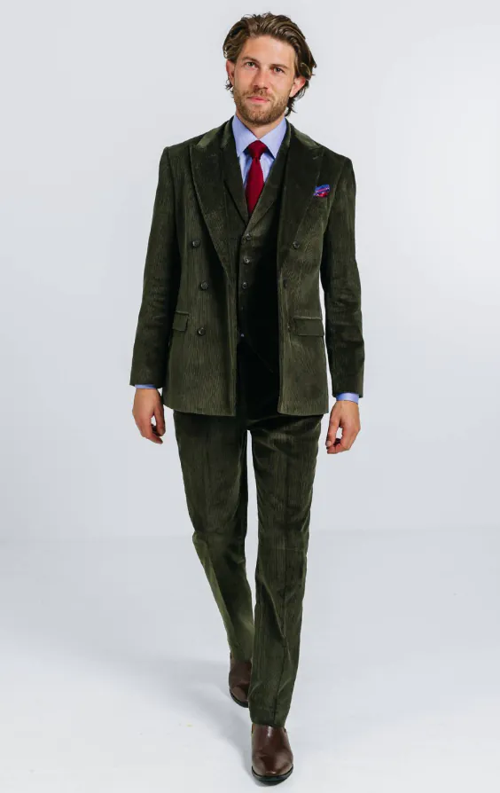 Double Breasted Green Corduroy 3 Piece Suit - photo 1 Double Breasted Green Corduroy 3 Piece Suit - photo 1
