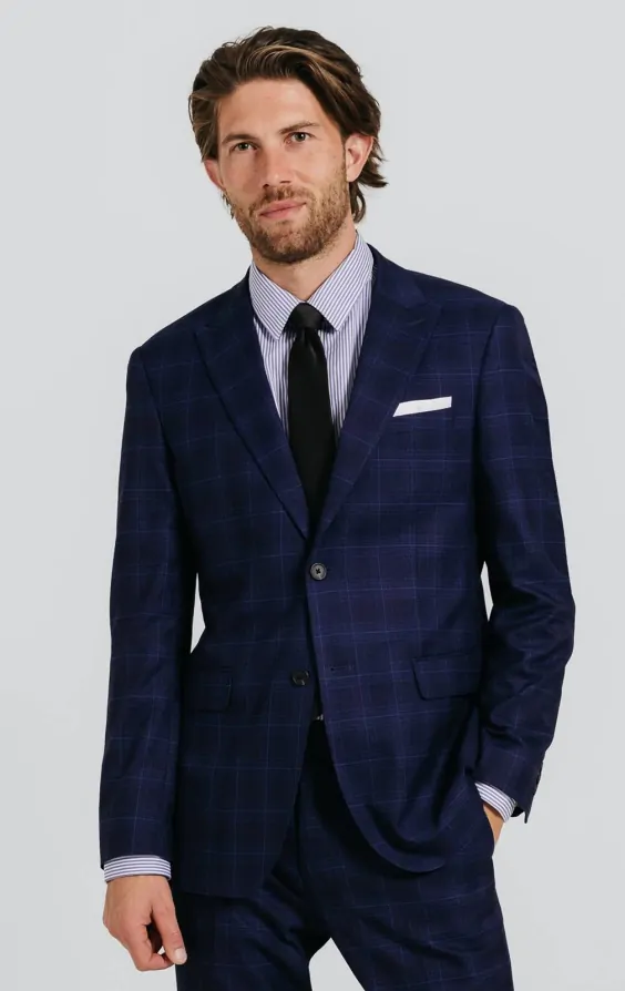 Navy with Blue Overcheck Piece Suit Dobell