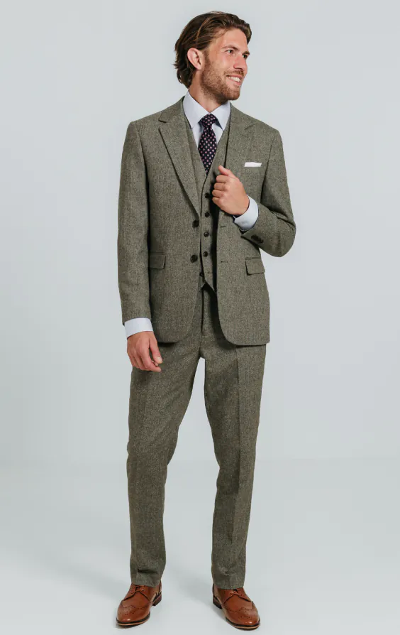 Sage Green Herringbone Tweed 3 Piece Suit - photo 1 Sage Green Herringbone Tweed 3 Piece Suit - photo 1