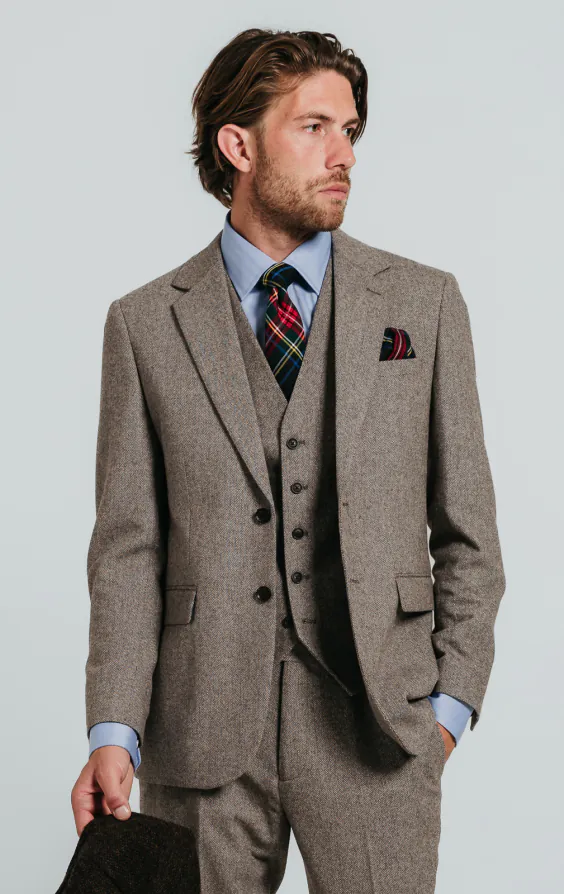 Brown Herringbone Tweed 3 Piece Suit Brown Herringbone Tweed 3 Piece Suit