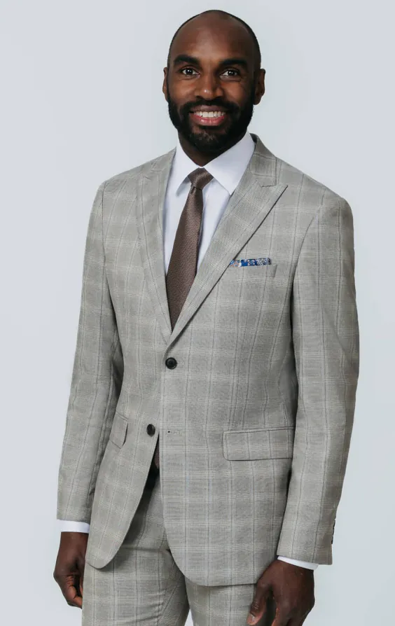 Taupe Check Suit with Peak Lapel Taupe Check Suit with Peak Lapel