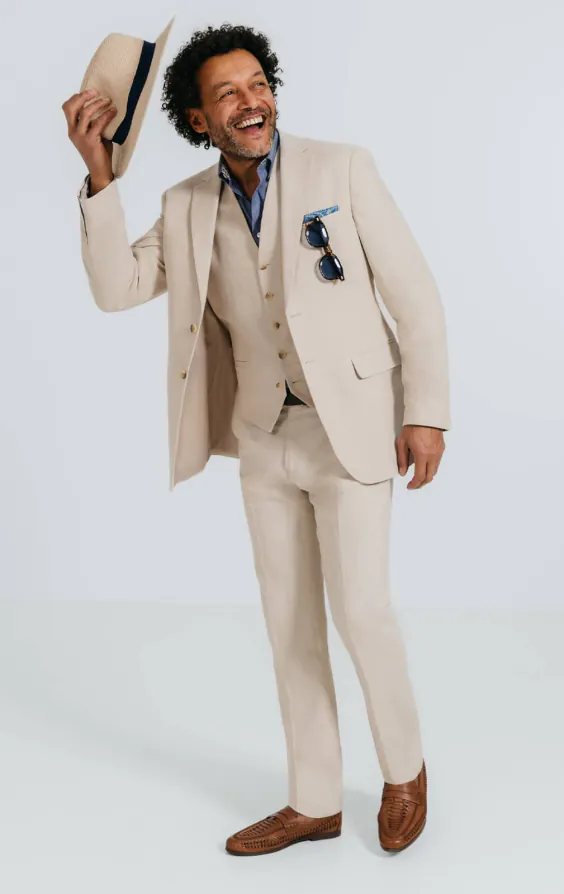 Oatmeal Linen Herringbone 3 Piece Suit - photo 1