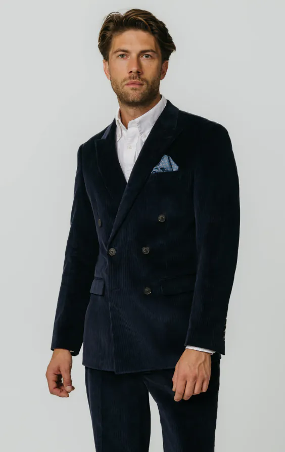 Double Breasted Navy Corduroy Suit