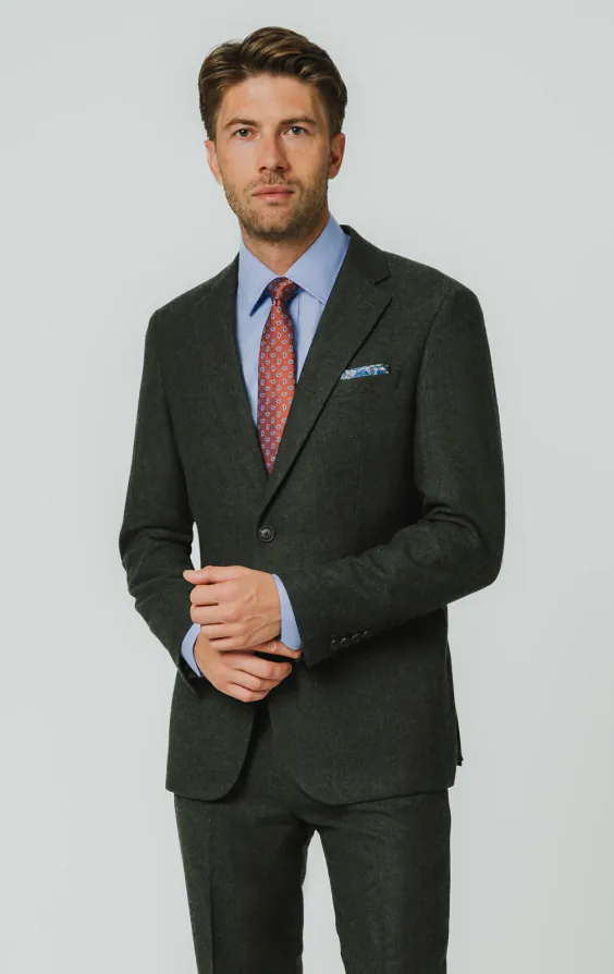 Dark Green Herringbone Tweed Suit Dark Green Herringbone Tweed Suit