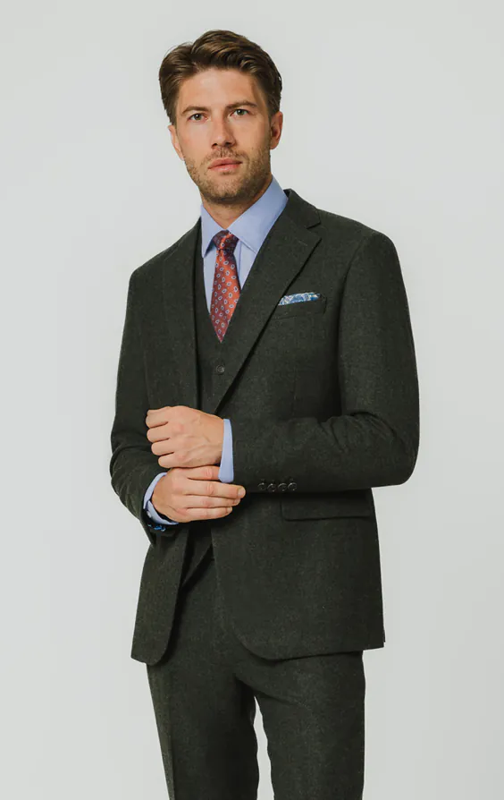 Dark Green Herringbone Tweed 3 Piece Suit Dark Green Herringbone Tweed 3 Piece Suit