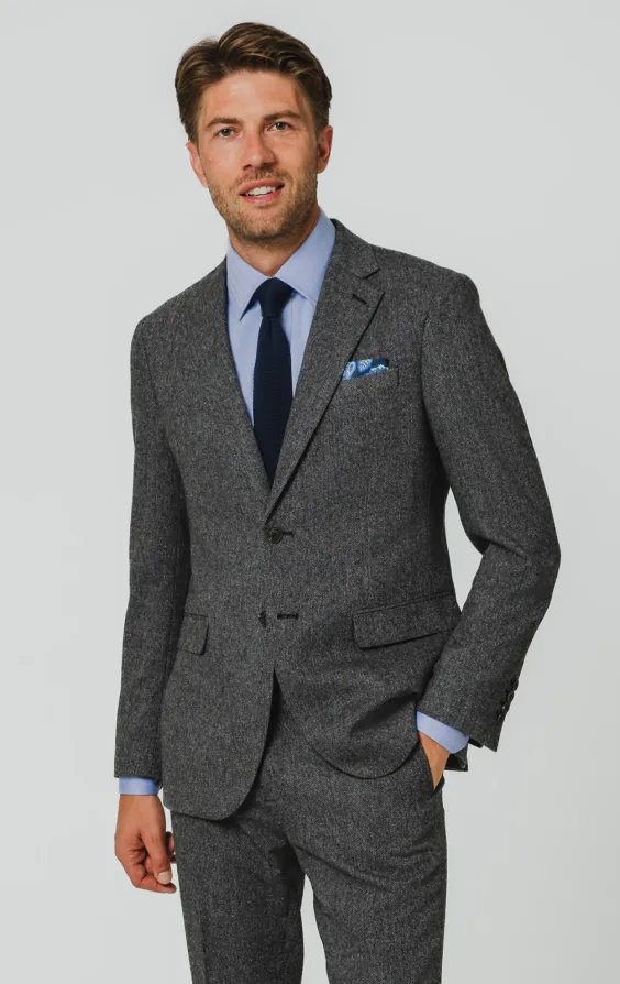 Grey Herringbone Tweed Suit Grey Herringbone Tweed Suit