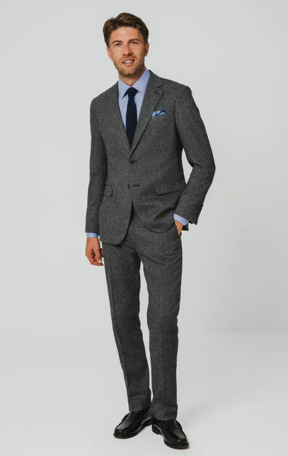 Grey Herringbone Tweed 3 Piece Suit - photo 1