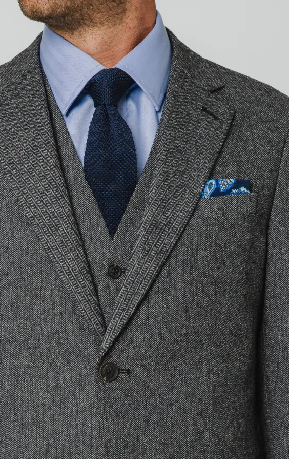 Grey Herringbone Tweed 3 Piece Suit - photo 2