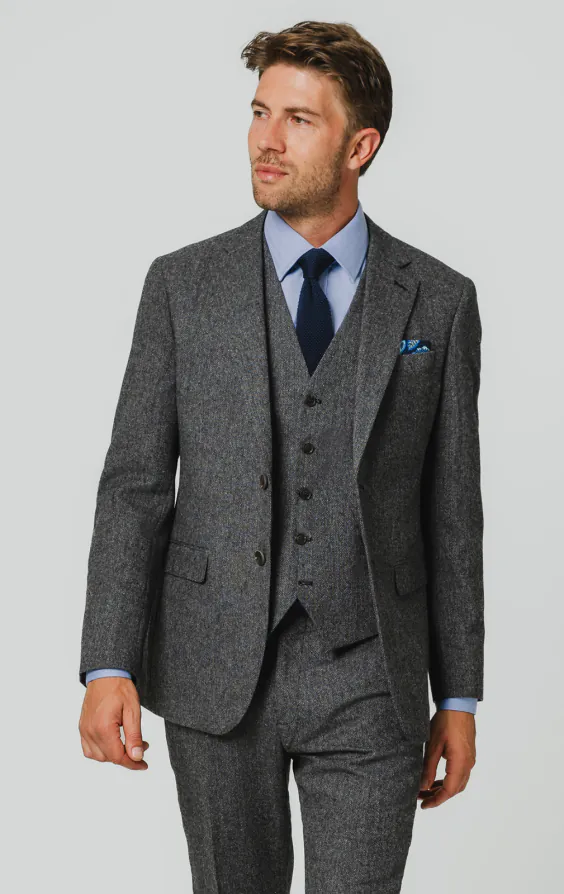 Grey Herringbone Tweed 3 Piece Suit