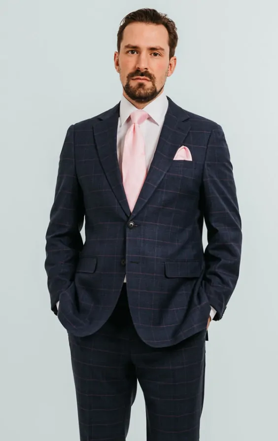 Dobell Navy with Pink Check Suit Dobell