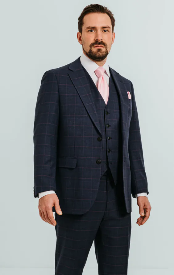 Navy with Pink Check 3 Piece Suit Navy with Pink Check 3 Piece Suit