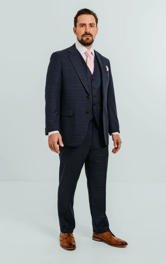 Navy with Pink Check 3 Piece Suit - photo 1 Navy with Pink Check 3 Piece Suit - photo 1