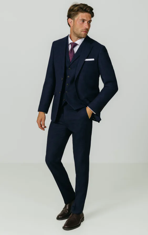 Navy Donegal Tweed 3 Piece Suit - photo 1