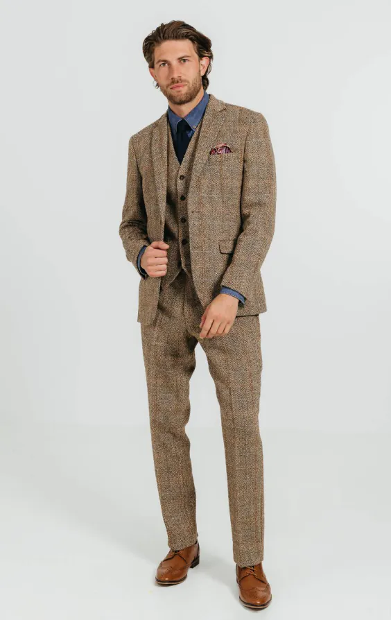 Harris Tweed Brown Windowpane Check Tweed Suit - photo 1 Harris Tweed Brown Windowpane Check Tweed Suit - photo 1