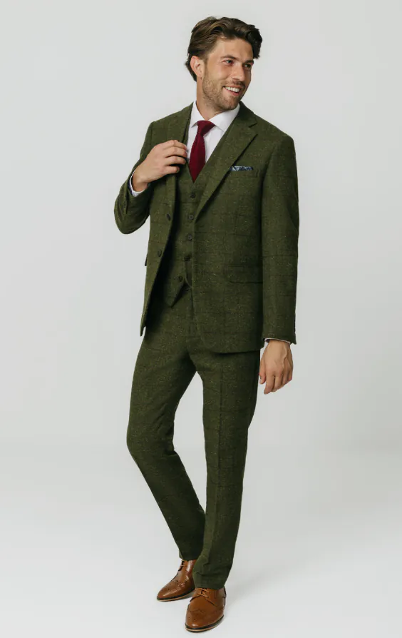 Green Windowpane Check Tweed 3 Piece Suit - photo 1 Green Windowpane Check Tweed 3 Piece Suit - photo 1