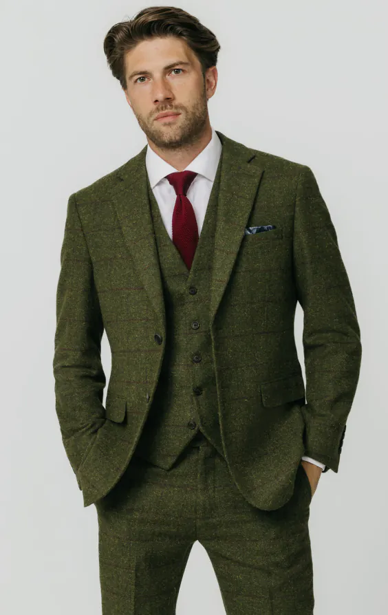 Green Windowpane Check Tweed 3 Piece Suit Green Windowpane Check Tweed 3 Piece Suit