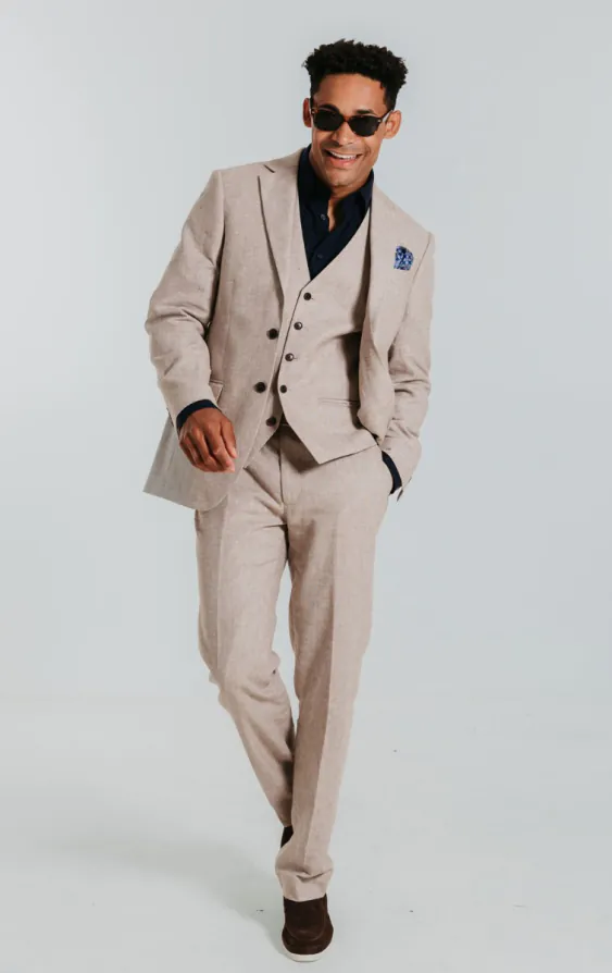 Sand Linen Slim Fit 3 Piece Suit - photo 1 Sand Linen Slim Fit 3 Piece Suit - photo 1