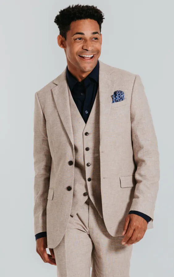 Sand Linen Slim Fit 3 Piece Suit Sand Linen Slim Fit 3 Piece Suit