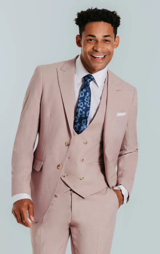 Dobell Dusty Pink 3 Piece Suit with Peak Lapel Dobell