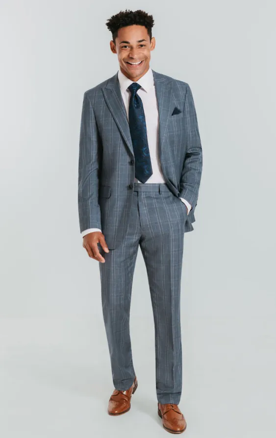 Light Blue Check Suit with Peak Lapel - photo 1 Light Blue Check Suit with Peak Lapel - photo 1