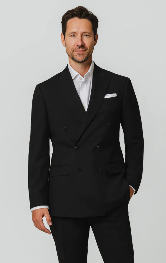 Black Double Breasted Suit with Peak Lapel Black Double Breasted Suit with Peak Lapel