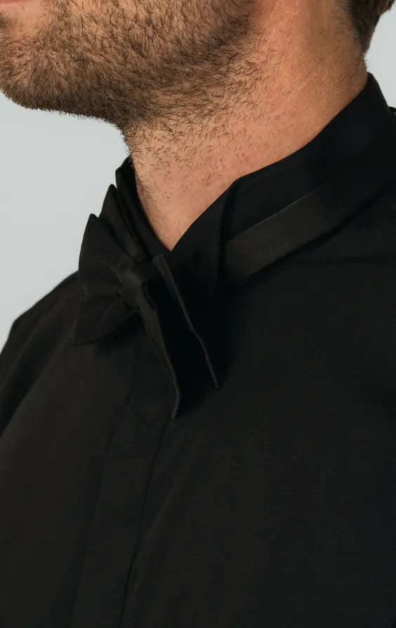 Wing Collar, Plain Front Black Tuxedo Shirt by Dobell - photo 2 Wing Collar, Plain Front Black Tuxedo Shirt by Dobell - photo 2