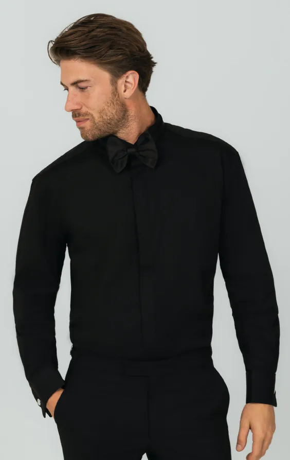 Wing Collar, Plain Front Black Tuxedo Shirt by Dobell Wing Collar, Plain Front Black Tuxedo Shirt by Dobell