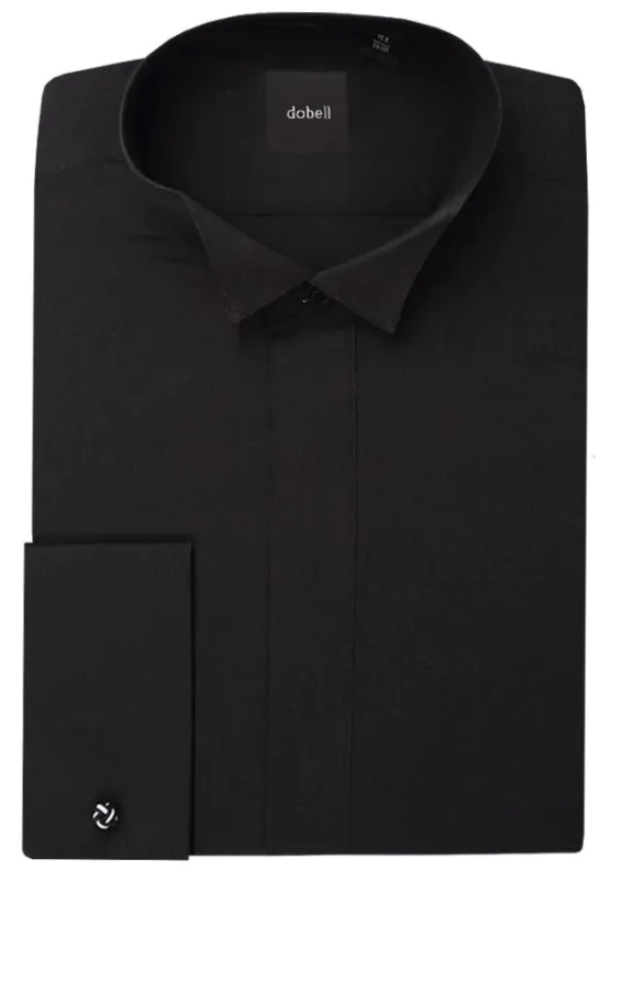 Wing Collar, Plain Front Black Tuxedo Shirt by Dobell - photo 1 Wing Collar, Plain Front Black Tuxedo Shirt by Dobell - photo 1