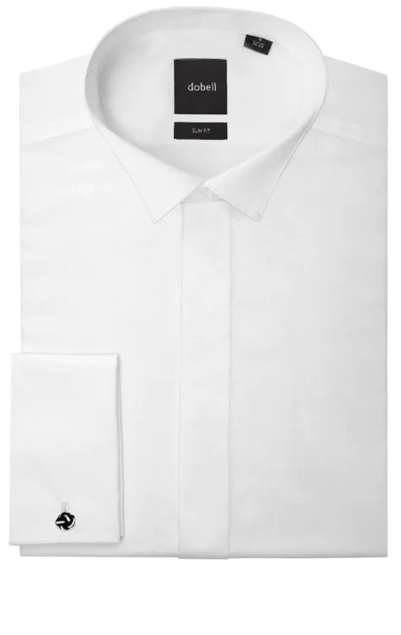 100% Cotton, Wing Collar, Plain Front, Slim Fit Tuxedo Shirt by Dobell - photo 1 100% Cotton, Wing Collar, Plain Front, Slim Fit Tuxedo Shirt by Dobell - photo 1