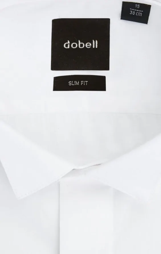 Dobell White Slim Fit Tuxedo Shirt with Wing Collar