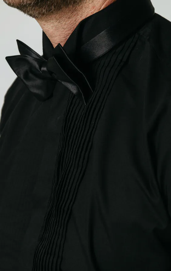 Wing Collar, Pleated Front, Black Tuxedo Shirt by Dobell - photo 2 Wing Collar, Pleated Front, Black Tuxedo Shirt by Dobell - photo 2