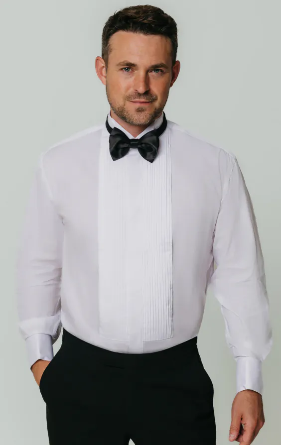 Wing Collar, Pleated Front Tuxedo Shirt