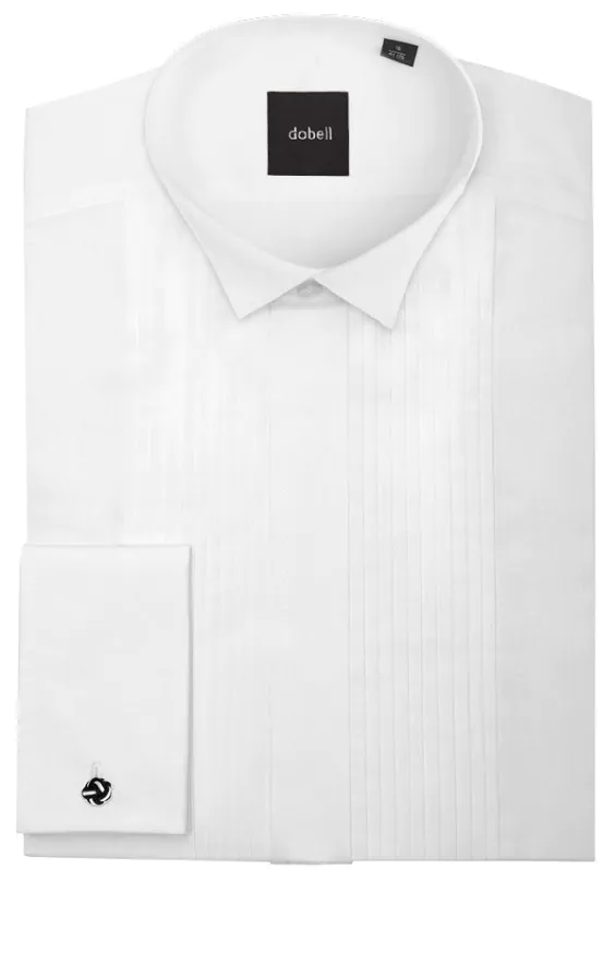 100% Cotton, Wing Collar, Pleated Front Tuxedo Shirt by Dobell 100% Cotton, Wing Collar, Pleated Front Tuxedo Shirt by Dobell