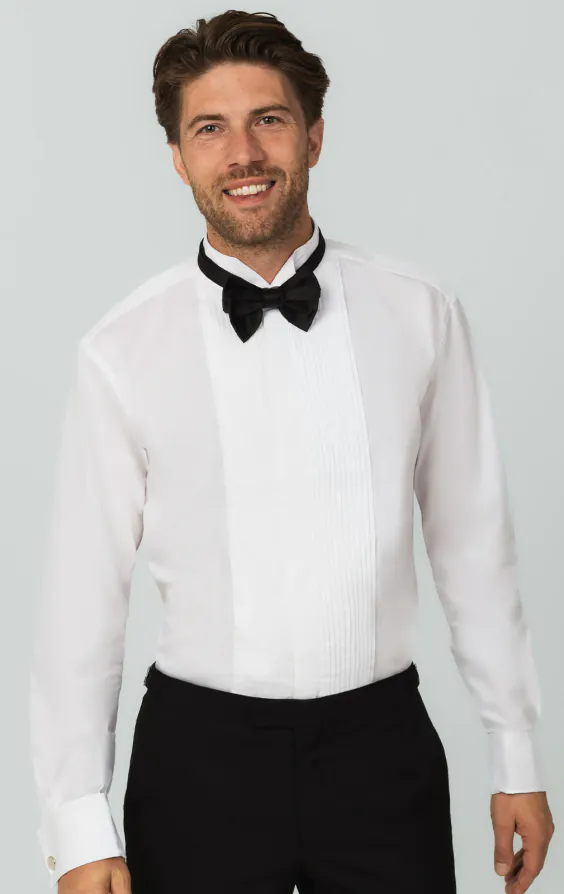 100% Cotton, Wing Collar, Pleated Front, Slim Fit Tuxedo Shirt by Dobell