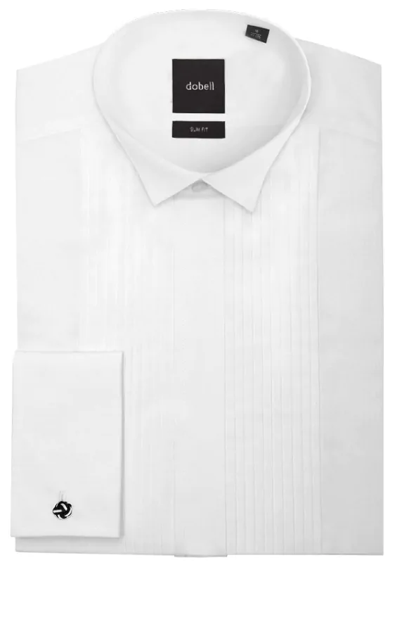 100 Cotton Wing Collar Pleated Front Slim Fit Tuxedo Shirt by Dobell
