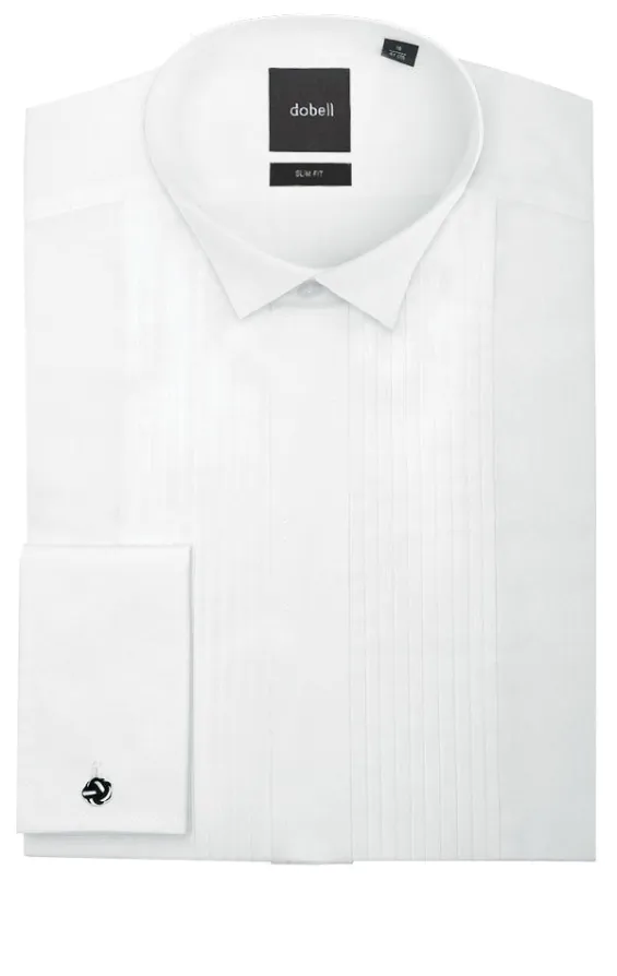 Dobell White Slim Fit Pleated Front Tuxedo Shirt with Wing Collar - photo 1 Dobell White Slim Fit Pleated Front Tuxedo Shirt with Wing Collar - photo 1