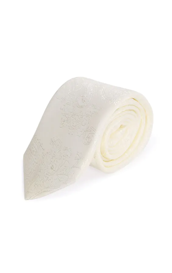 Boys Pearl White Paisley Tie