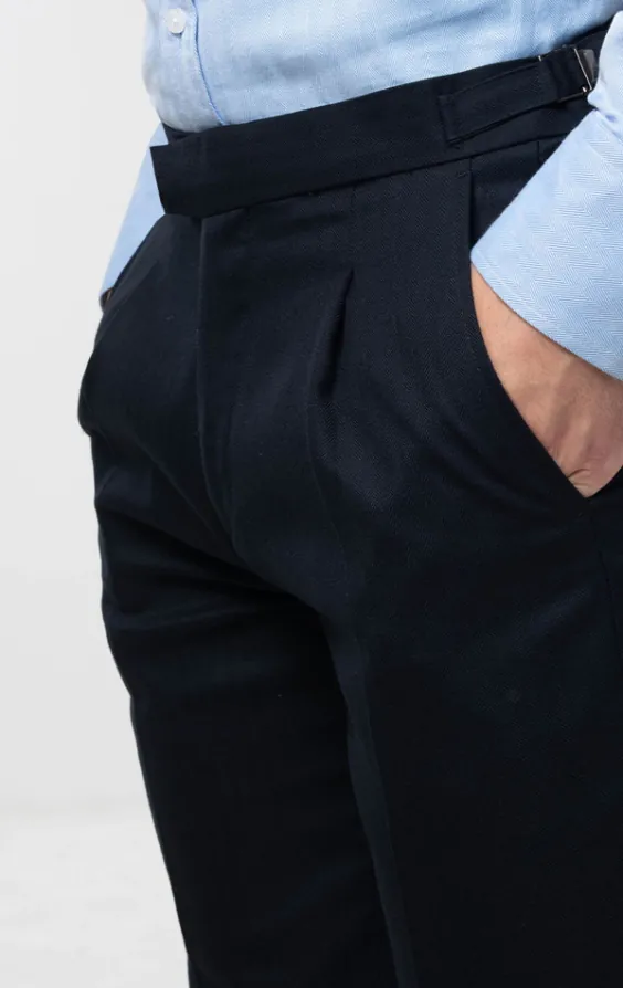 Dobell Navy Herringbone Morning Suit Trousers - photo 1